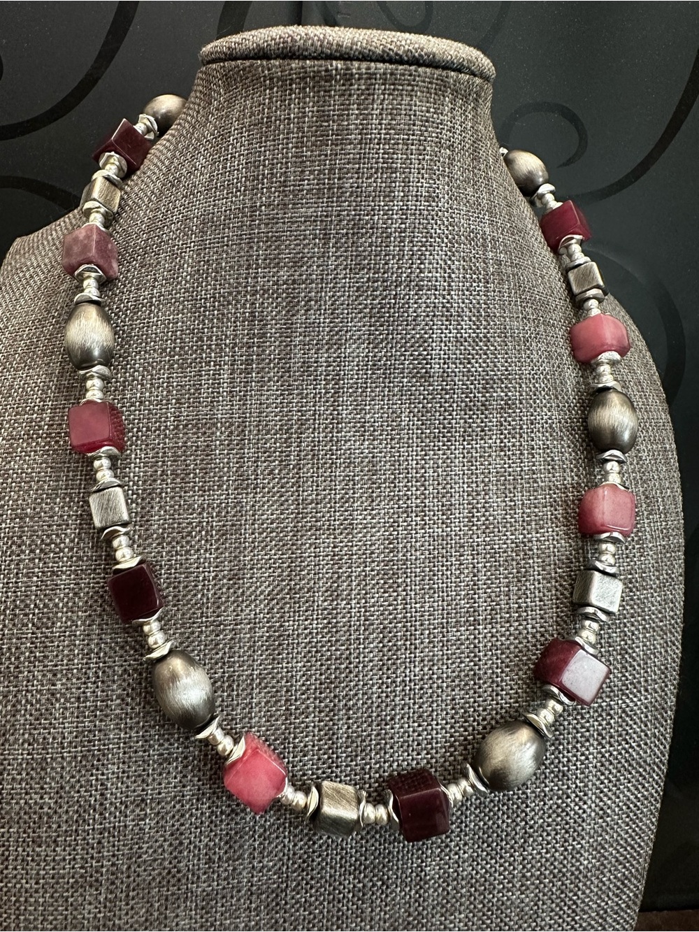 Women’s Pink Cube & Silver Bead Necklace - Elegant Statement Jewelry